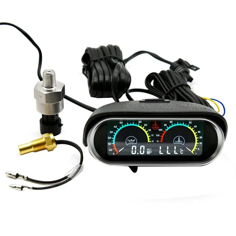 A73X-2 In 1 LCD Universal Car Horizontal Water Temp Gauge Oil Pressure Gauge For 10Mm Sensor