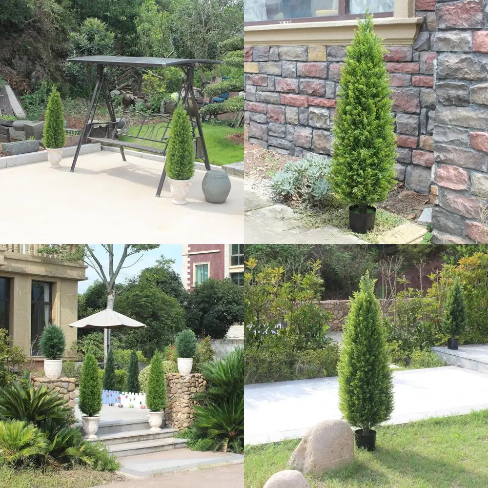 4ft Artificial Topiary Trees and Box Hedges - Outdoor UV-Resistant Potted Plants for Porch or Garden
