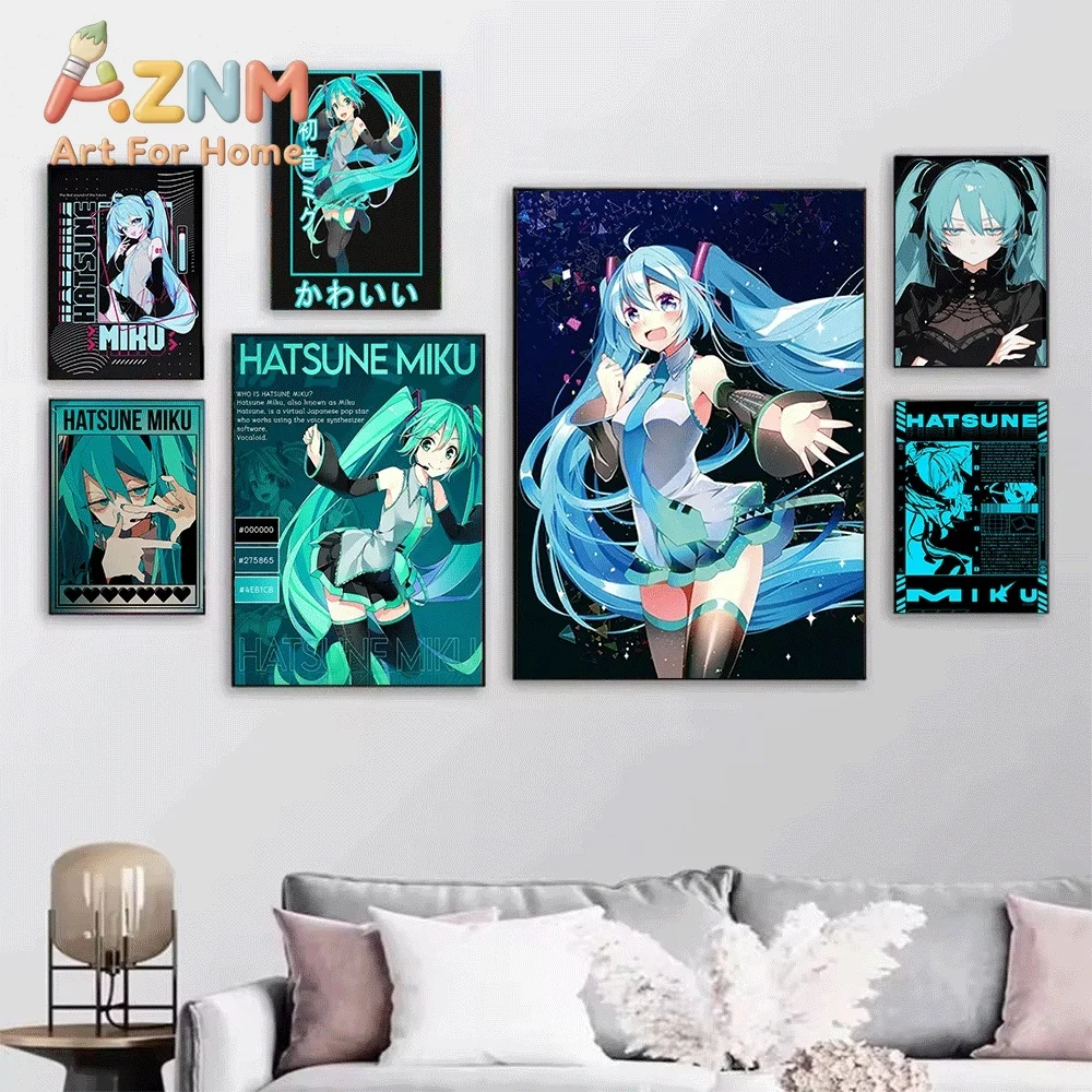 Hatsune Miku Black Tech Style Anime Canvas Painting Frameless Wall Art Print Poster Home Bedroom Living Room Trendy Wall Decor