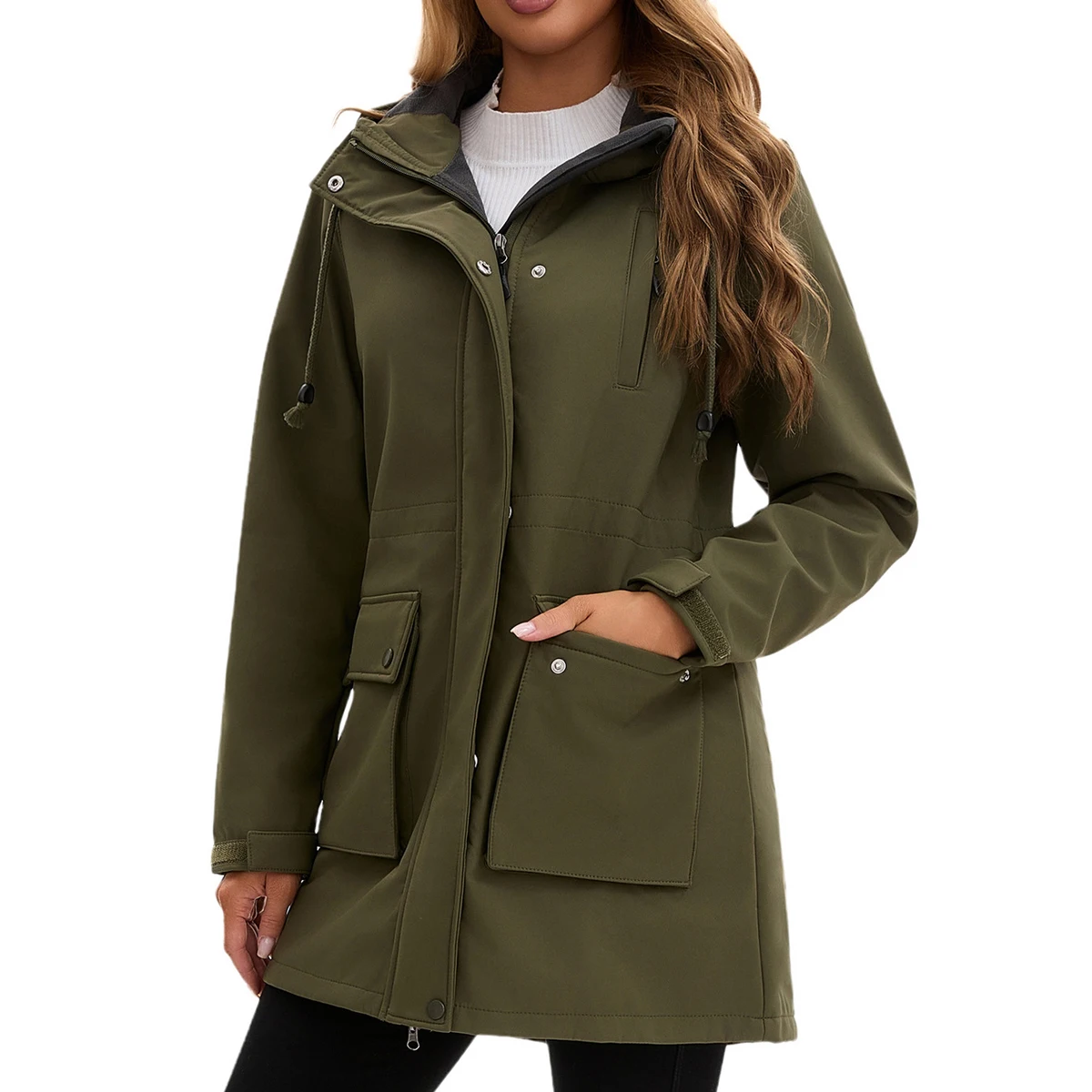 

Женский водонепроницаемый плащ с капюшоном, осенне-зимняя куртка, длинный плюшевый плащ, ветровка, уличная дождевик