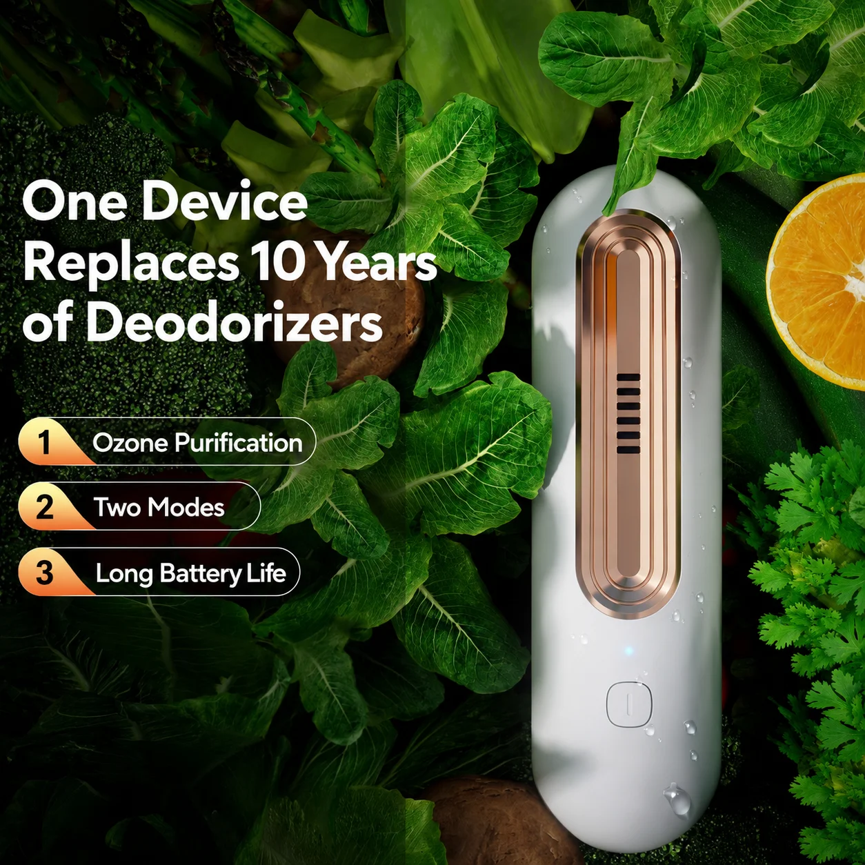 2 in 1 Rechargeable Fridge Deodorizer & Air Purifier Ozone Ion Sterilizer Extend Food Life Remove Odors for Car Home Closet