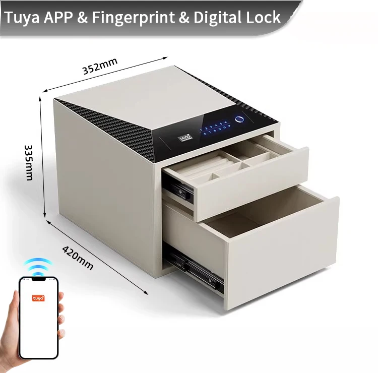 Smart Fingerprint Double-layers Slide Digital Safe Drawer Box Wardrobe Drawer Safe Box Jewelry Money Safe Box