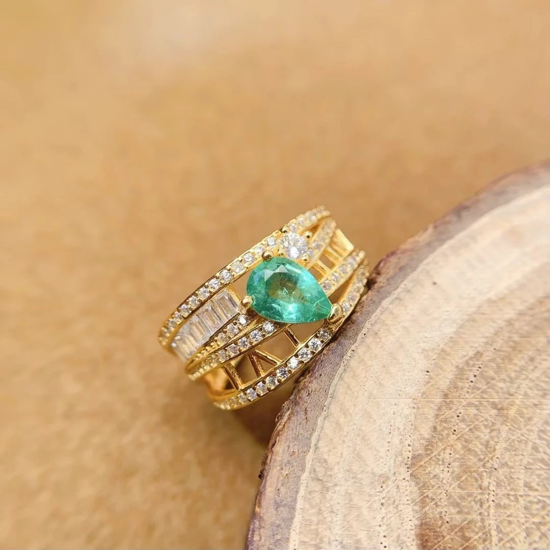 KJJEAXCMY Natural Emerald Ring S925 silver , electroplated locking color process, high clarity Full of luster Support testing