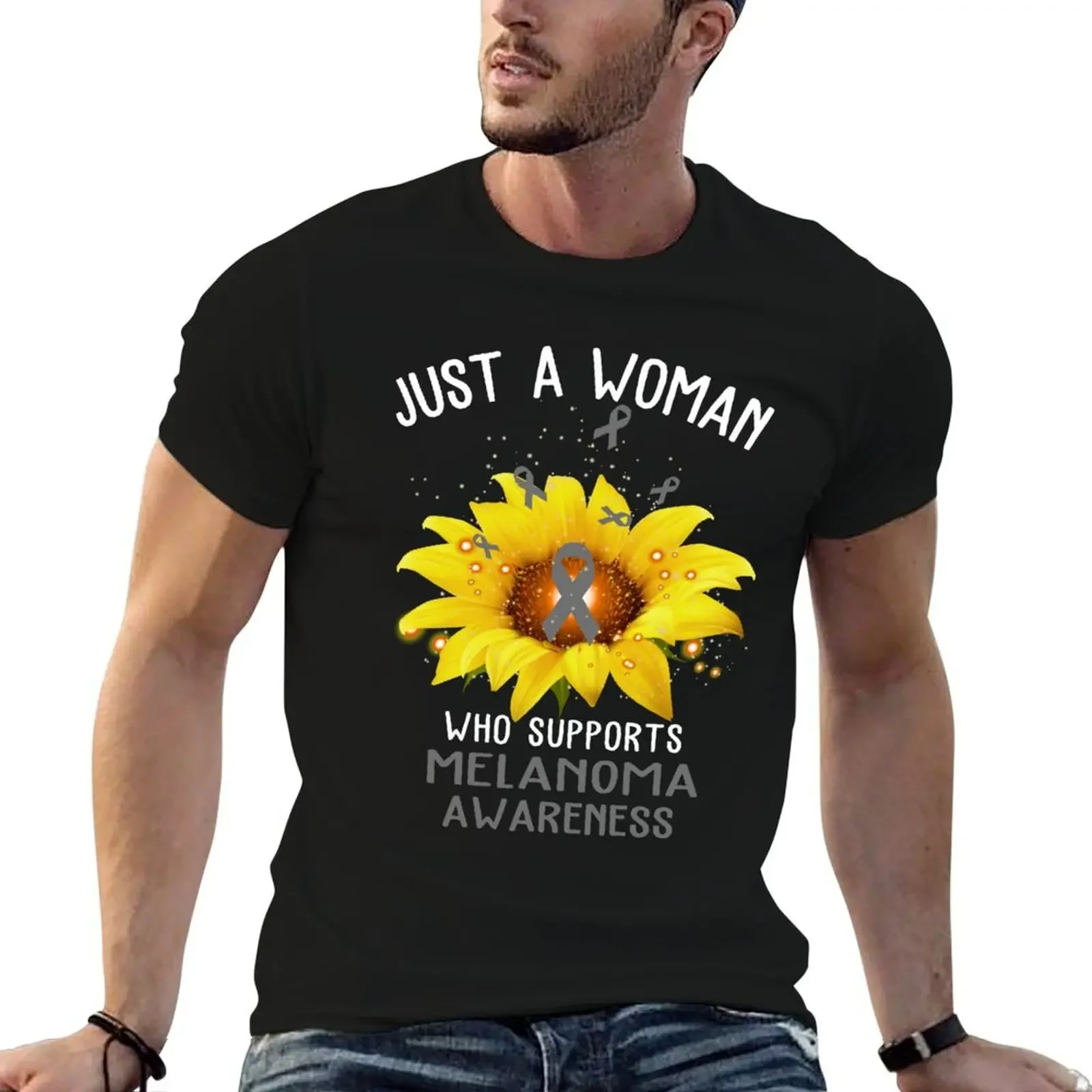 

Just A Woman Who Supports Melanoma Awareness T-Shirt anime figures designer shirts cute tops t shirt men 100℅ cotton