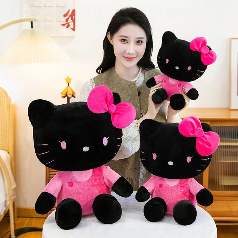 

New Sanrio Black Pink Hello Kitty Plush Toy Stuffed Animal Kids Birthday Christmas Gift for Children Cute Doll Room Decoration
