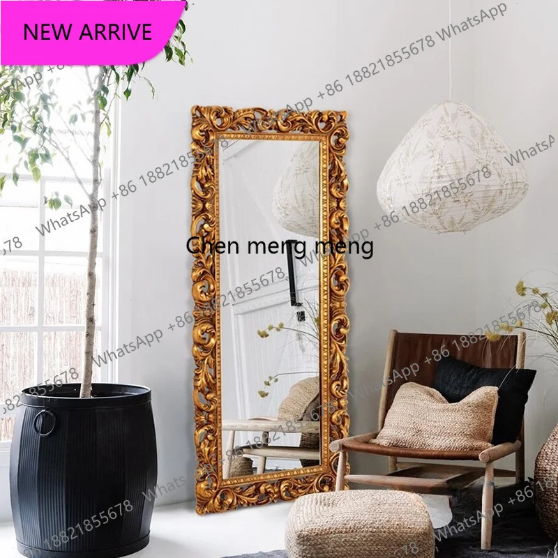 a139 European-style full-length mirror retro, carved full-length mirror, wall-mounted decorative floor mirror square