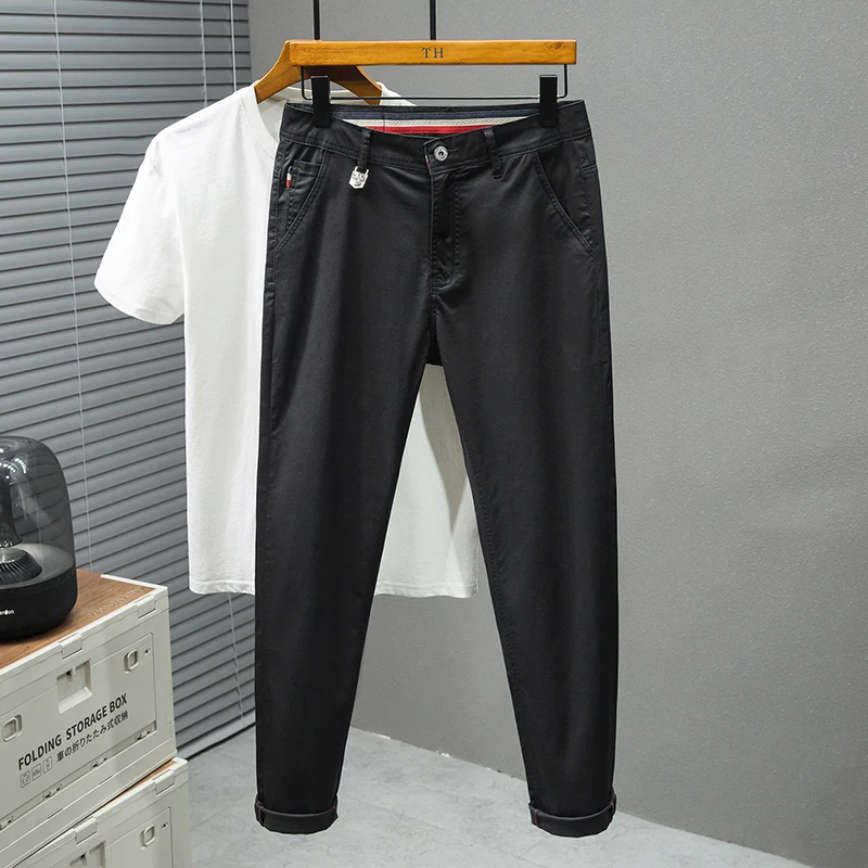 Large Size High-End Light Business Jeans Men's Straight Stretch Fitted All-Matching Casual Trendy High-End Black Skinny Pants