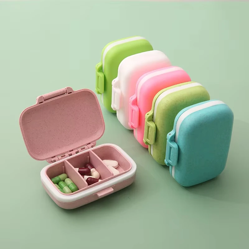 PP Material Portable Mini Pill Box Portable 3 Meals A Day Pill Storage Box Sealed Moisture-Proof Three-Compartment Medicine Box