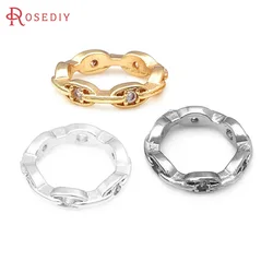 10PCS 18K Gold Color Brass Zircon Brass Round Circle Connect Beads 2 Holes Wave Circle High Quality Jewelry Accessories Making