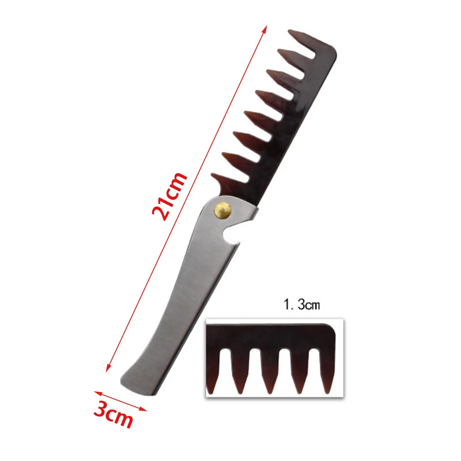 مشط برأس زيت قابل للطي عتيق ، مقبض من الفولاذ المقاوم للصدأ ، استخدم جافة أو مع بلسم