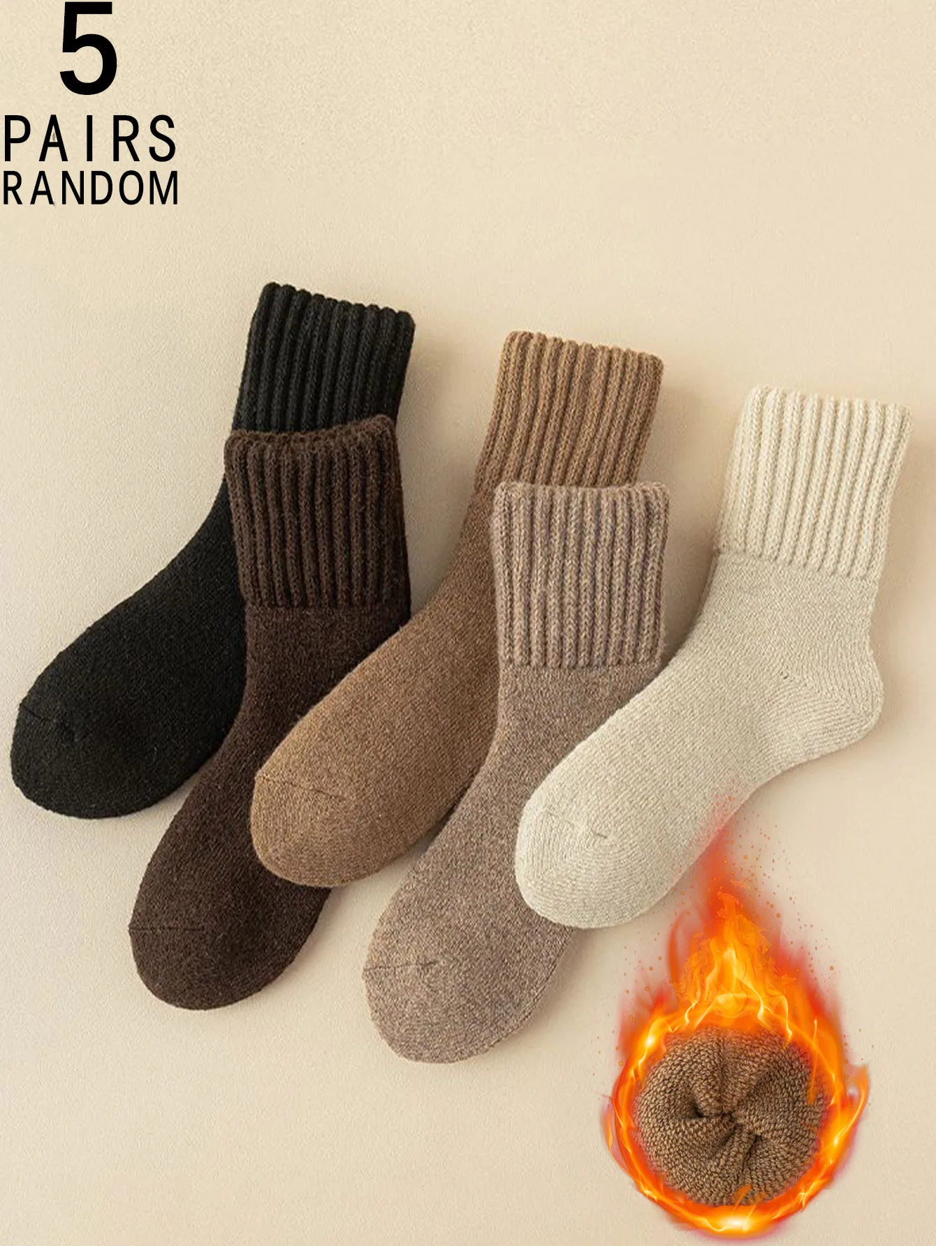 

5 pairs random of retro and minimalist plain color terry Women's Mid-Calf Socks