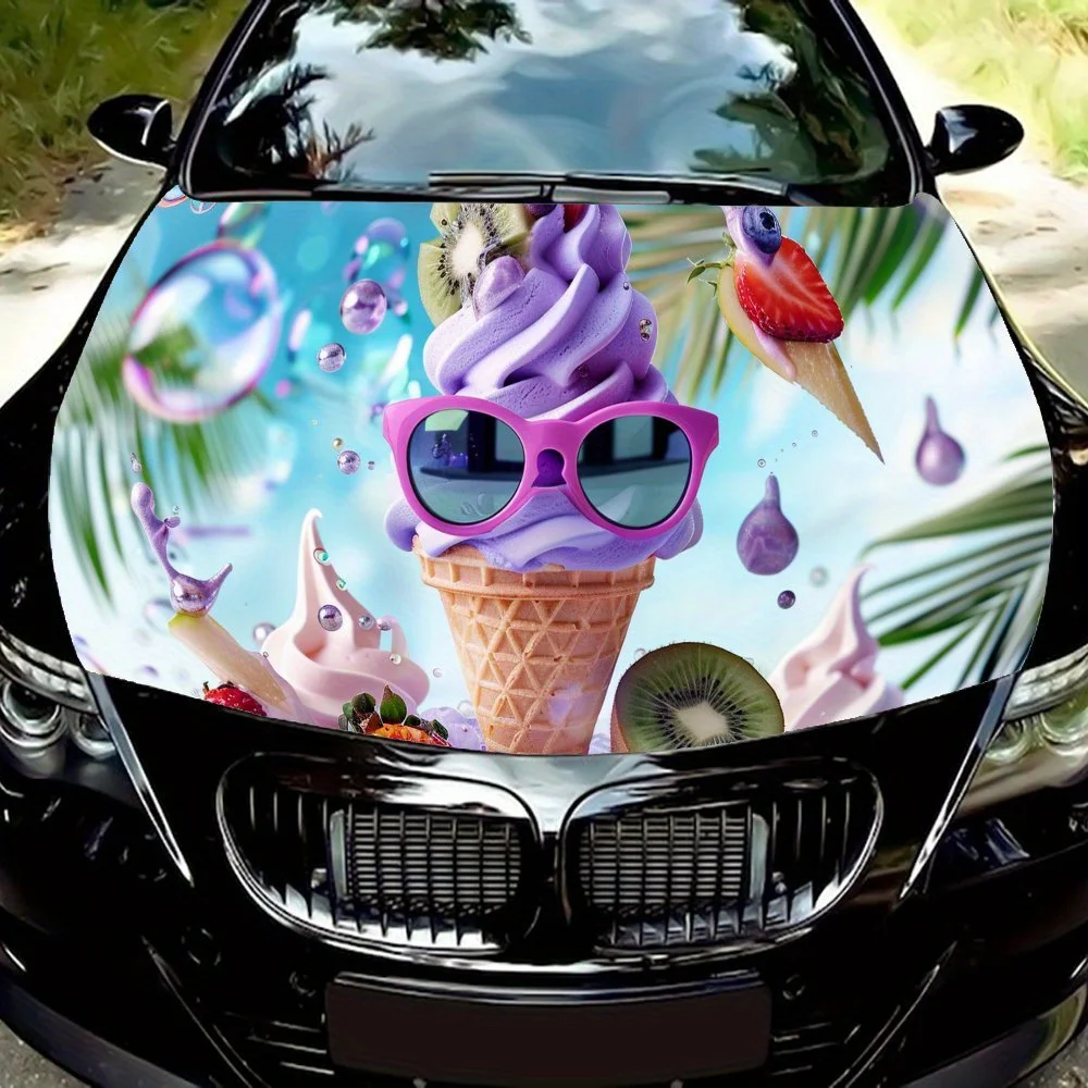 

Крутые солнцезащитные очки с принтом мороженого, наклейки на капот автомобиля, водонепроницаемые самоклеящиеся виниловые наклейки для автомобиля, защита украшения автомобиля