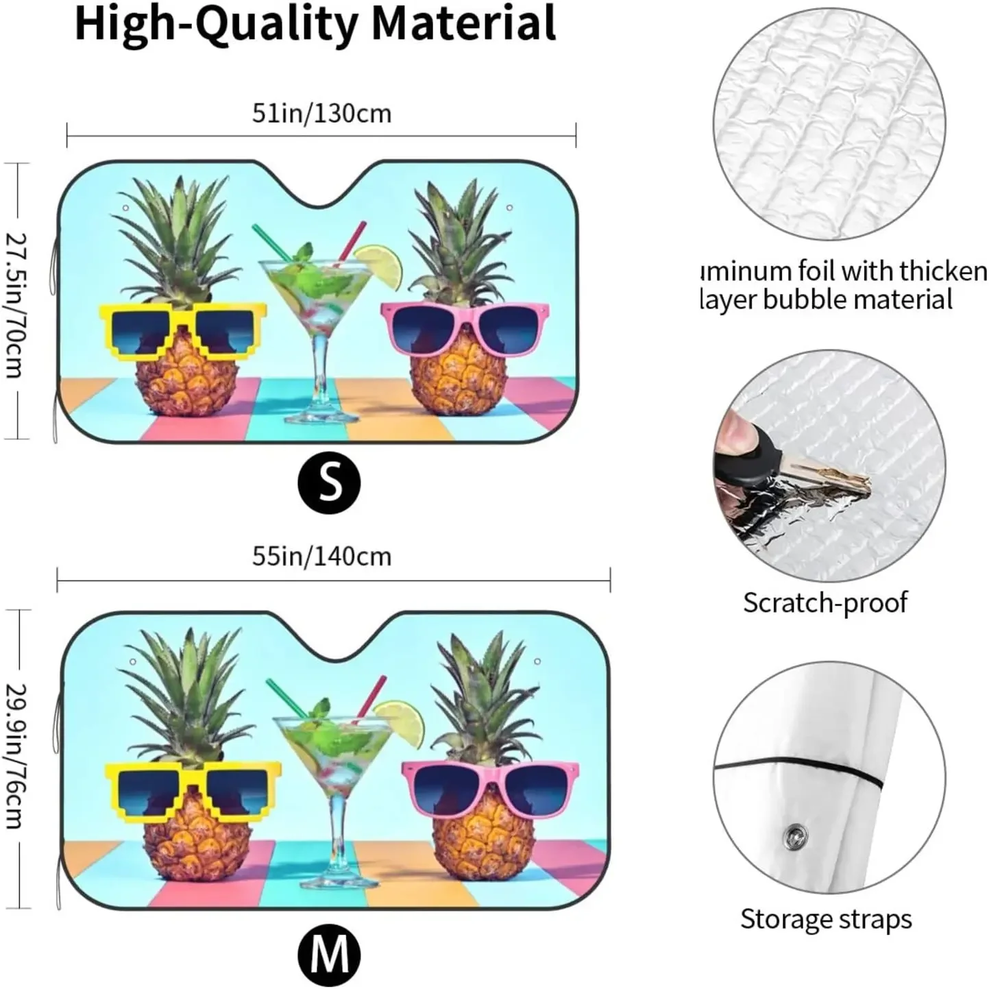 Cool Pineapple Car Windshield Sun Shade for Auto SUV Truck(51X 27.5) Foldable Uv Ray Reflector Front Window Sun Shade