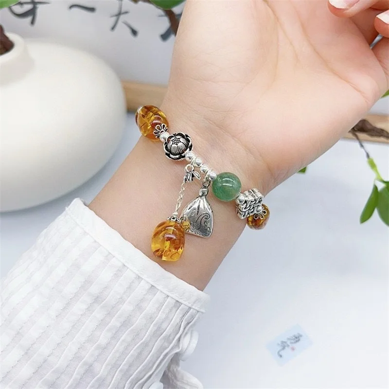 

Sterling Silver Bracelet S925 Gift For Women DIY Originality Girl Charm Garnet Festival Retro Fashion Jewelry