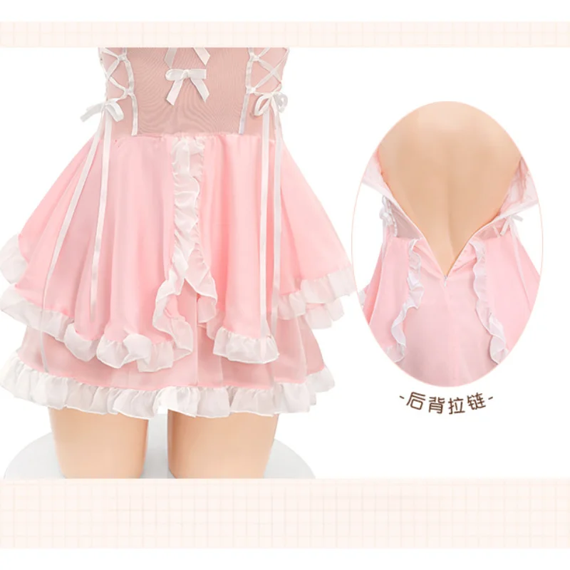 Plus Size Japanese Maid Cos Uniform Roleplay Lingerie Lovely Girl Student Lolita Dress Kawaii Pink Cat Cafe Princess Dresses 3XL