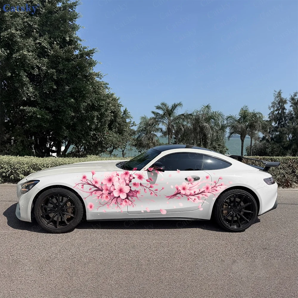 2Pcs Red Pink Abstract Brush Streaks Car Side Stickers, Automotive Door Side Graphics for Cars, Car Decoration Accessory