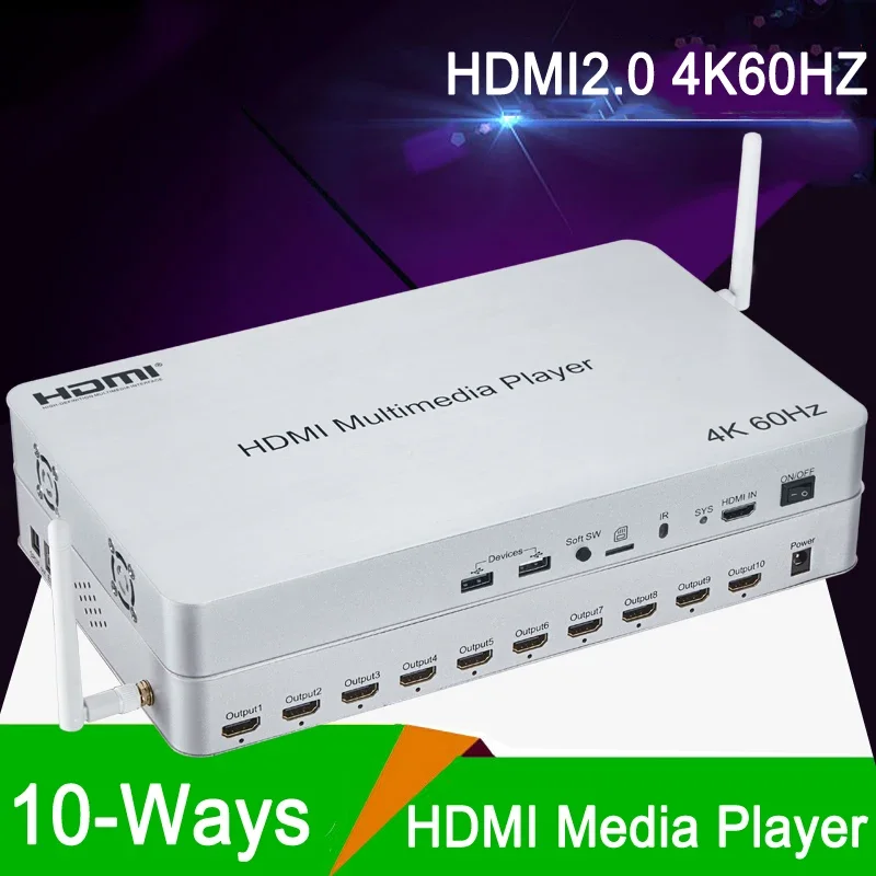 

HDMI 2.0 4K 60Hz 10 Way Multi Media Player 1x10 HDMI Splitter Android 6.0 Video Box TV Store USB U Flash Disk Multimedia Player