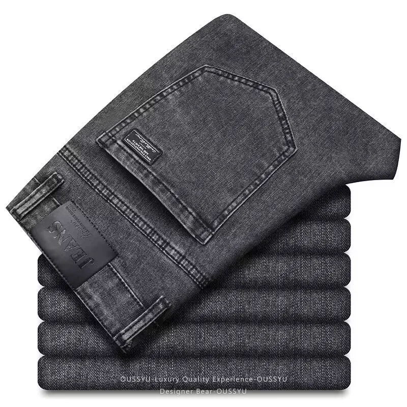

Brand Clothing Retro Men's Jeans Slim Elastic Denim Pants Korean Business Work Straight Black Grey Trousers Men Plus Size 40
