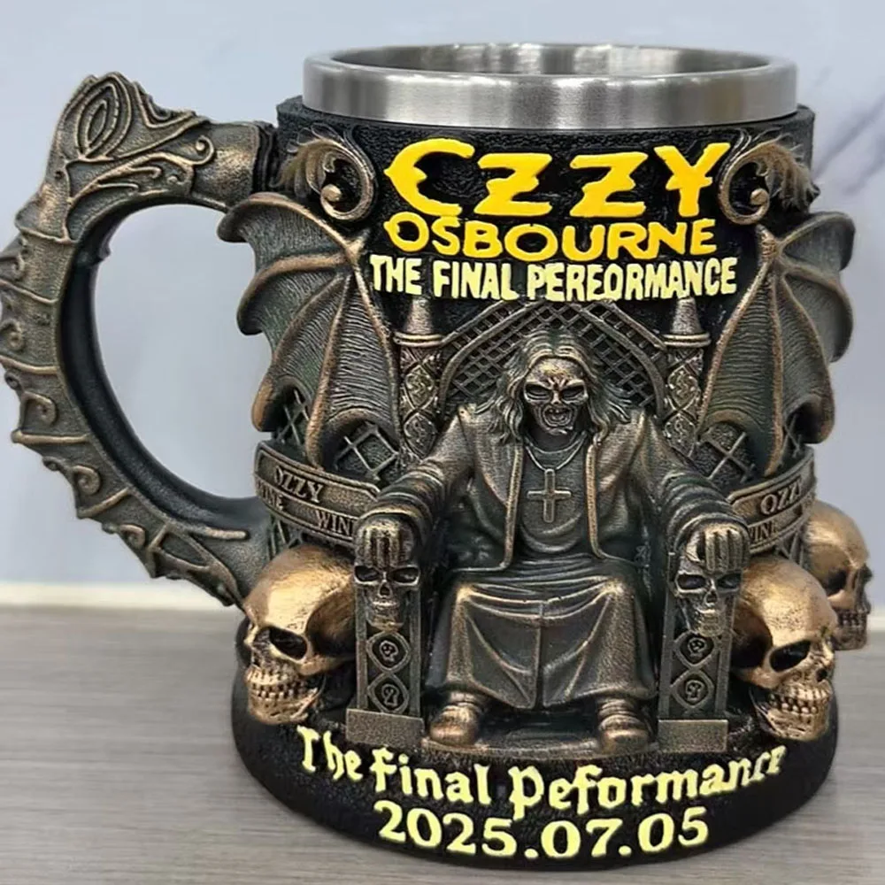 Ozzy Osbourne The Final Performance Taza 3D Taza de agua con calavera de acero inoxidable Taza conmemorativa de Halloween Regalo para fanáticos de los hombres