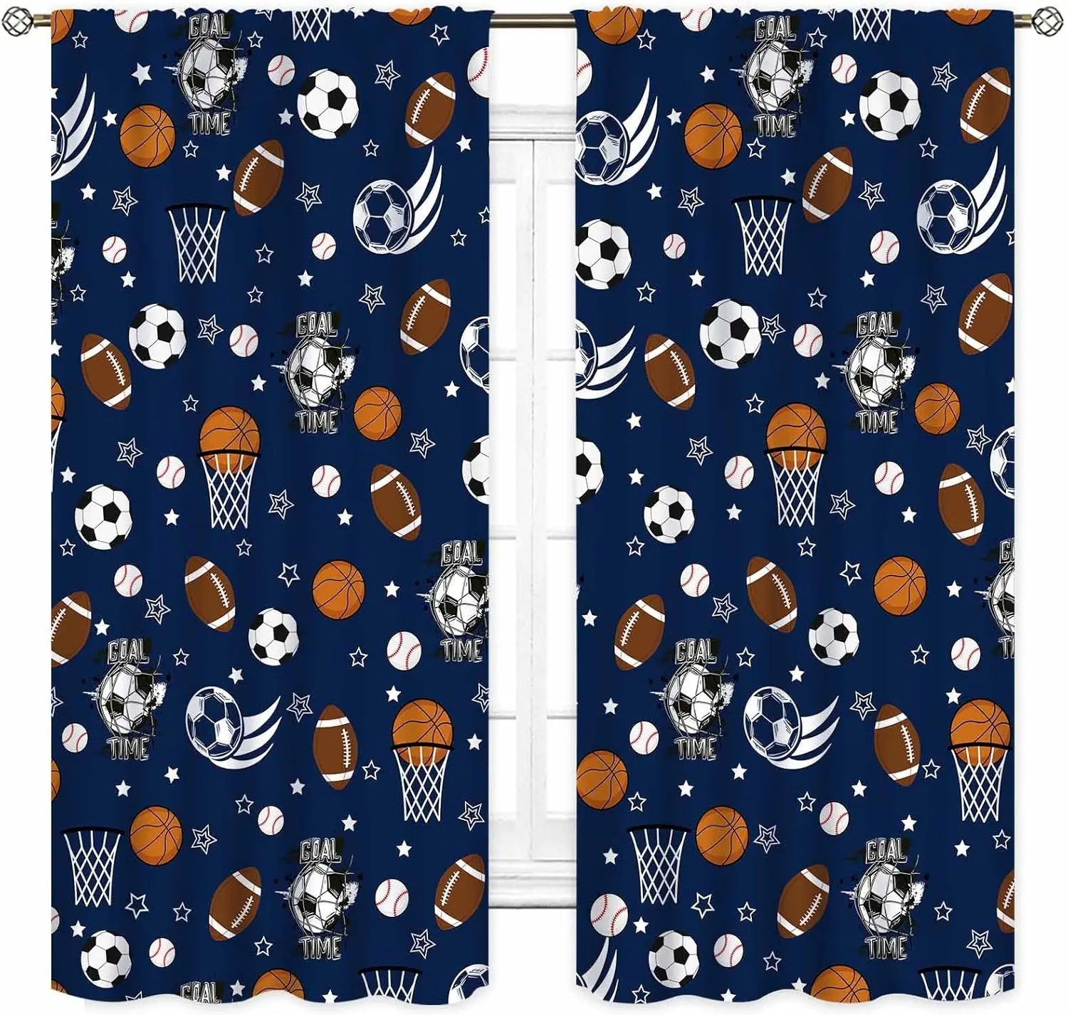 Basketball Curtains for Boys Bedroom, Kids Sports American Football Soccer Baseball Teens Men Gaming Theme Window Drapes