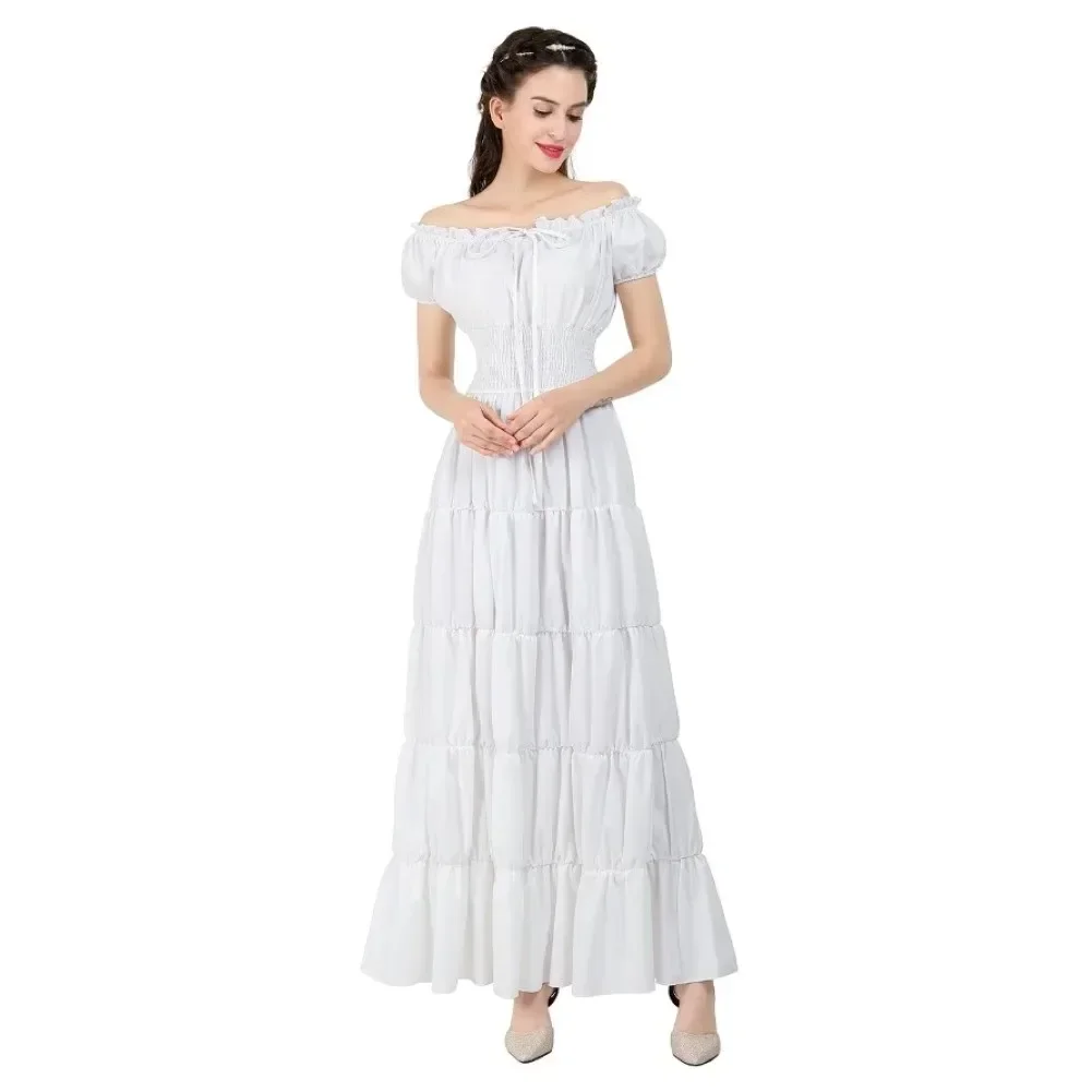 عصر النهضة القرون الوسطى فستان المرأة الأيرلندية قبالة الكتف قصيرة الأكمام مرونة الخصر أنيقة مثير فستان طويل ملابس حفلات الزفاف