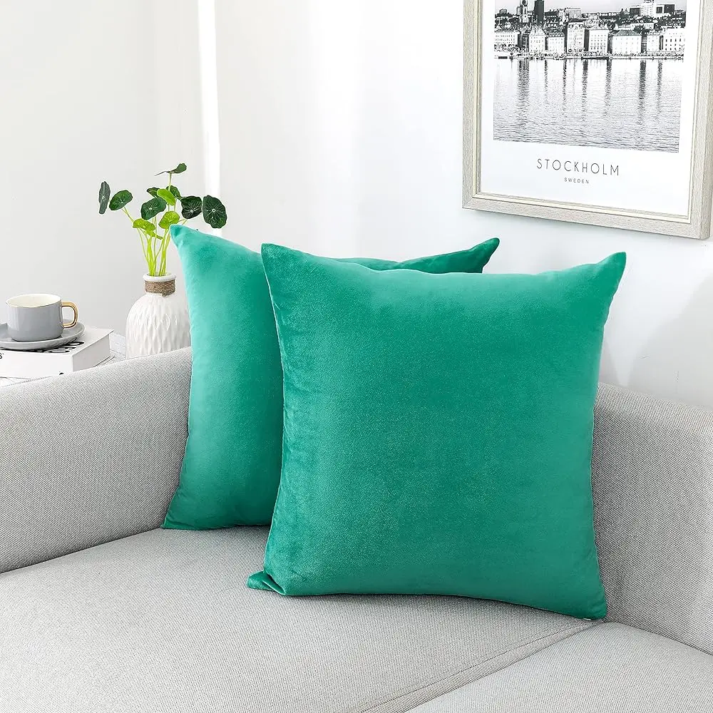 

Decorative Throw Pillow Covers Velvet 28X28 H Pa Of 2 Aqua Green Cushion Covers Soft For Couch Sofa Bedroom Living Room