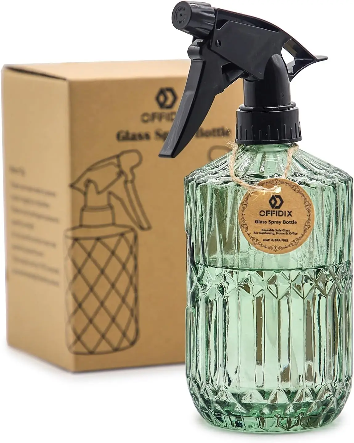 Fine Mist Plant Mister, Handheld Pressure Glass Spray Bottle 0.43L/15.17oz Adjustable Nozzle for Gardening, Indoor Plants, Hair, Pets - Light Green