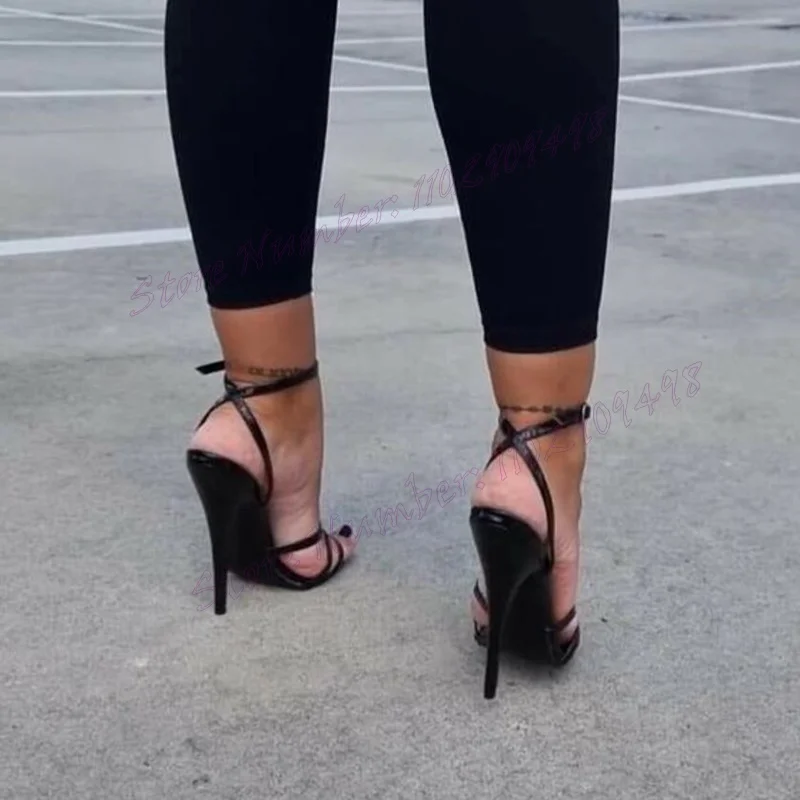 Black Cut Heels Ankle Strap Sandals Open Toe Shoes for Women Stilettos High Heels Evening Party Shoes 2024 Zapatos Para Mujere