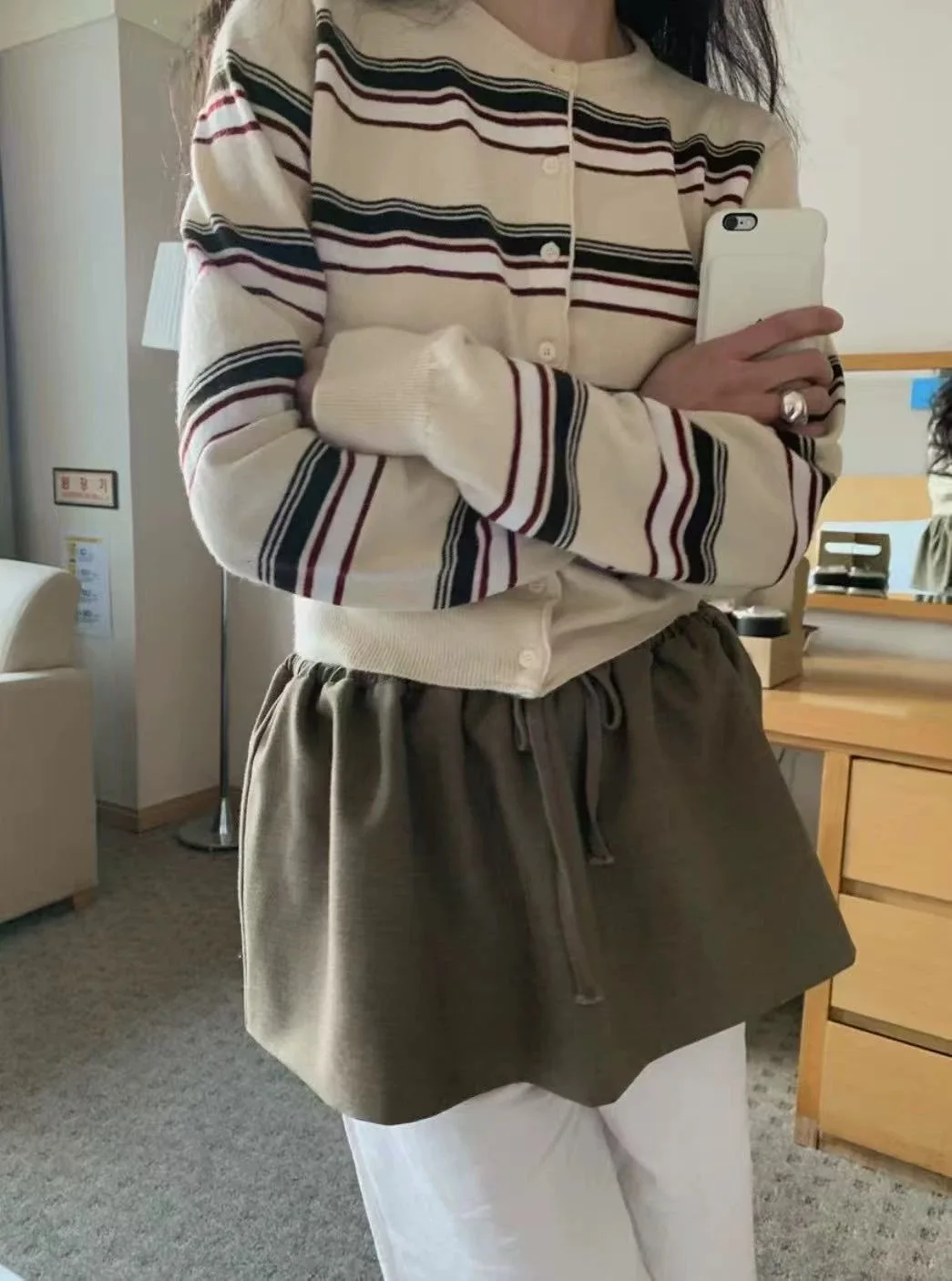 

Korean style Preppy Striped Knit Cardigan, Thin Lightweight Jacket, Women's Stylish Top
