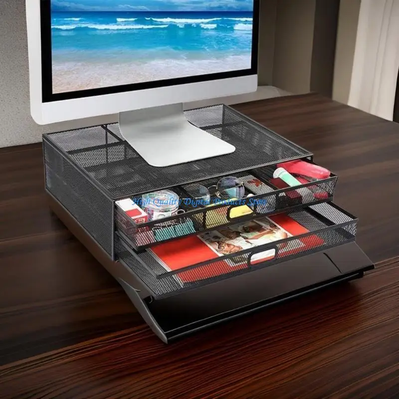 U2JE Monitor Komputer Berdiri Riser Monitor Riser Desktop dengan Laci Perlengkapan Kantor Sekolah