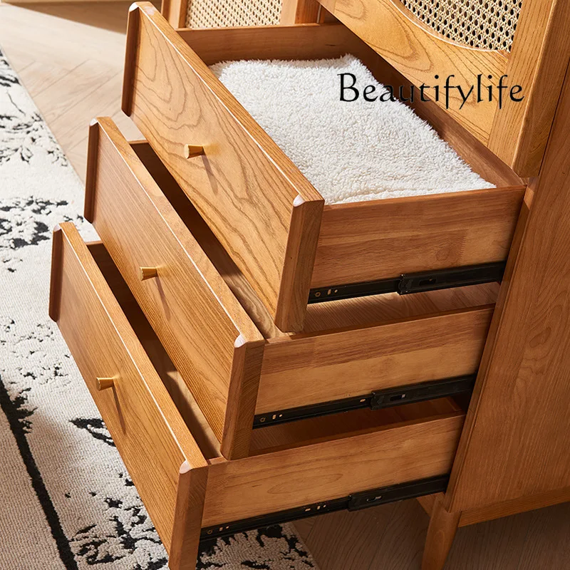 Wabi الرمال خزانة خشبية صلبة غرفة نوم منزلية شقة صغيرة التقسيم خزانة تخزين متعددة الوظائف باب مزدوج الروطان Ca