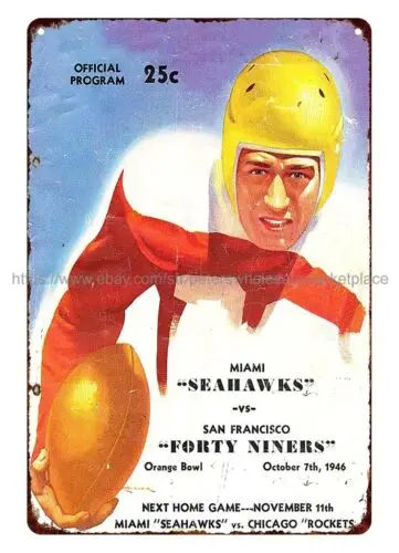 wall decor 1946 football Miami Seahawks vs  metal tin sign tin sign