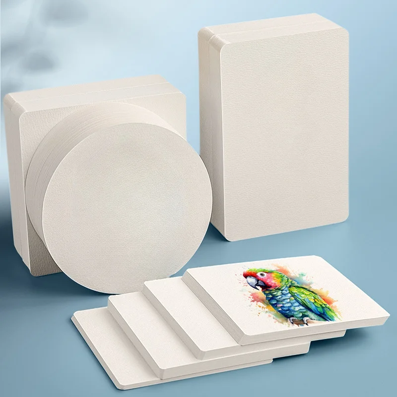 50pcs Watercolor Paper Postcard Art Painting Rectangular Circular Special Paper Medium Thick Double-sided Pattern Blank Drawing