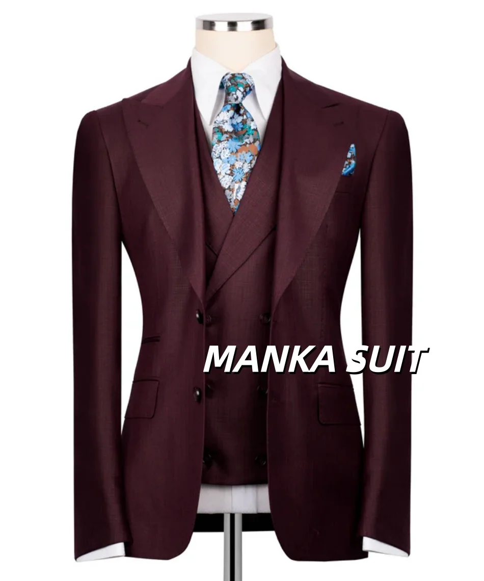 

Classic Peak Lapel Men's Full Suit Set Business Office Formal Party Suits with Blazer Vest Pants Male Elegant Wear