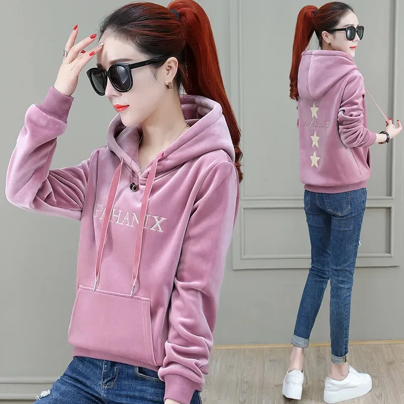 

Autumn Winter Casual Hoodie 2024 New Fleece Thicken Women's Clothes Hoody Solid Colour Hooded Pullover Fashion Top Female