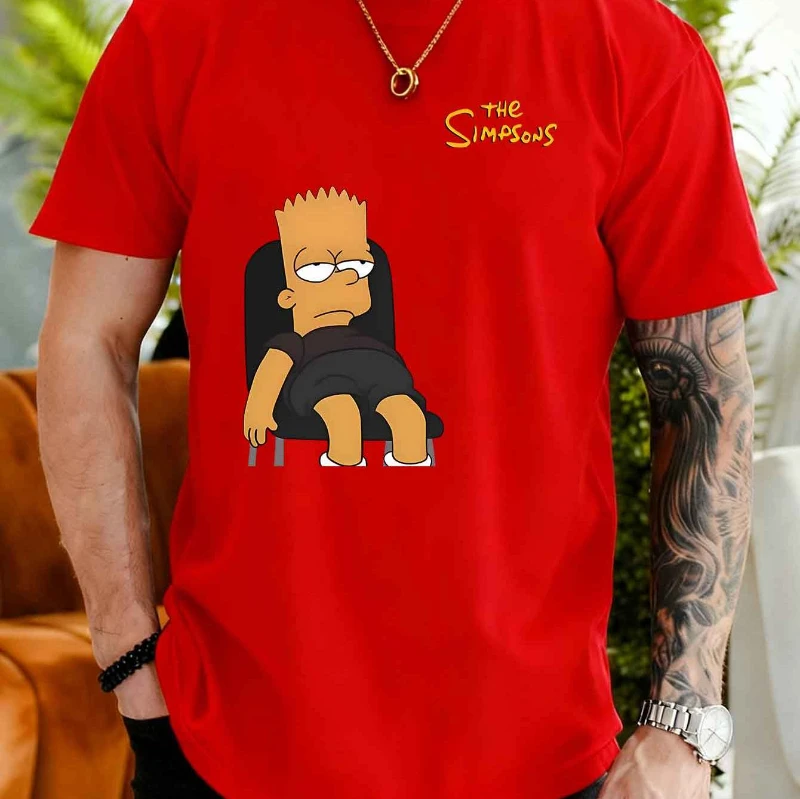 تي شيرت رجالي كاجوال بأكمام قصيرة مع نمط طباعة بارت سيمبسون معتمد للرجال والنساء بنفس النمط تي شيرت