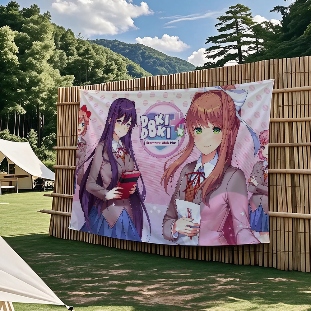DDLC Anime Game Niedliche Flaggen-Wandteppiche für Partys im Freien, Schlafzimmer, Wohnzimmer, Studentenzimmer, Wanddekoration, Banner, Geschenke – Detail 4