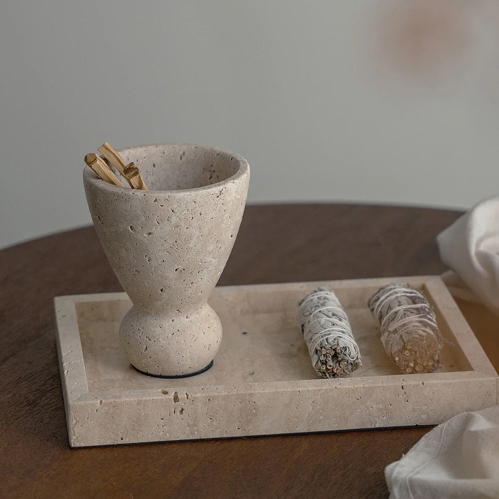 

Винтажная деревянная подставка для благовоний из травертина, декоративная горелка для пало санто