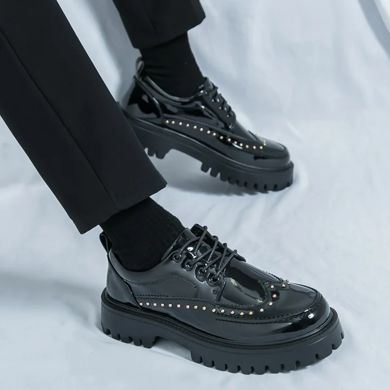 

Men's Shoes 2026 Spring Summer Platform Height Increase Casual Shoes Fashion Cross Tied Luxury Party Leather Shoes