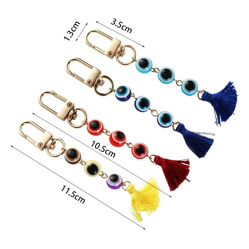 Lucky Turkish Evil Eye Keychain Resin Beads Tassel Charm Key Ring Car Handbag Accessories Jewelry For Women Girls