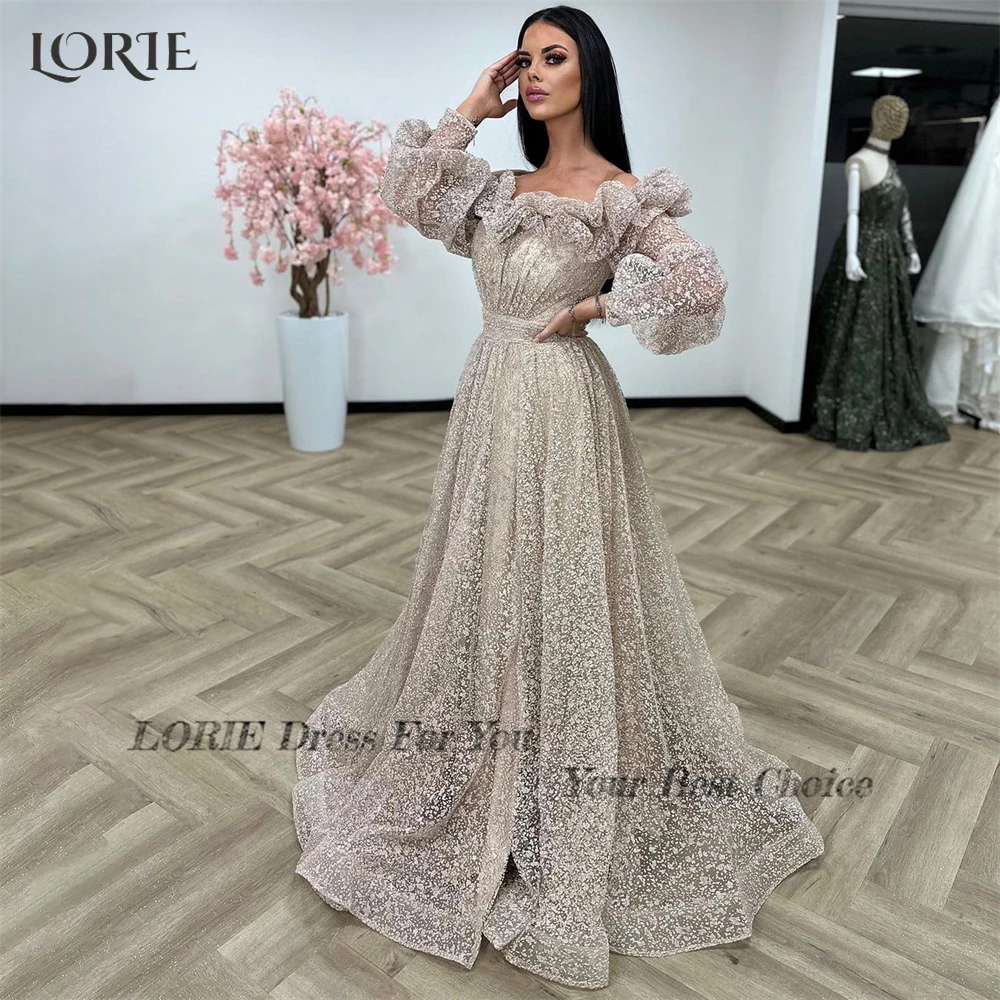 LORIE Elegant Formal Evening Dresses Ruched Off Shoulder A-Line Puff Sleeves Prom Dress Backless Pageant Wedding Party Gowns