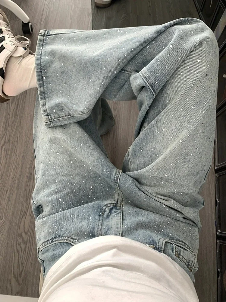 

Женские джинсы свободного прямого кроя, новинка 2026 года, с блестящим дизайном, широкие брюки, модные повседневные джинсы с высокой талией из денима