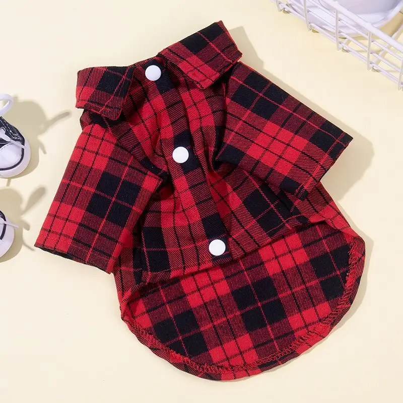 Trendy & Comfortable Plaid Dog Shirt for Spring/Summer - Easy Button Design, Ideal for Small Breeds