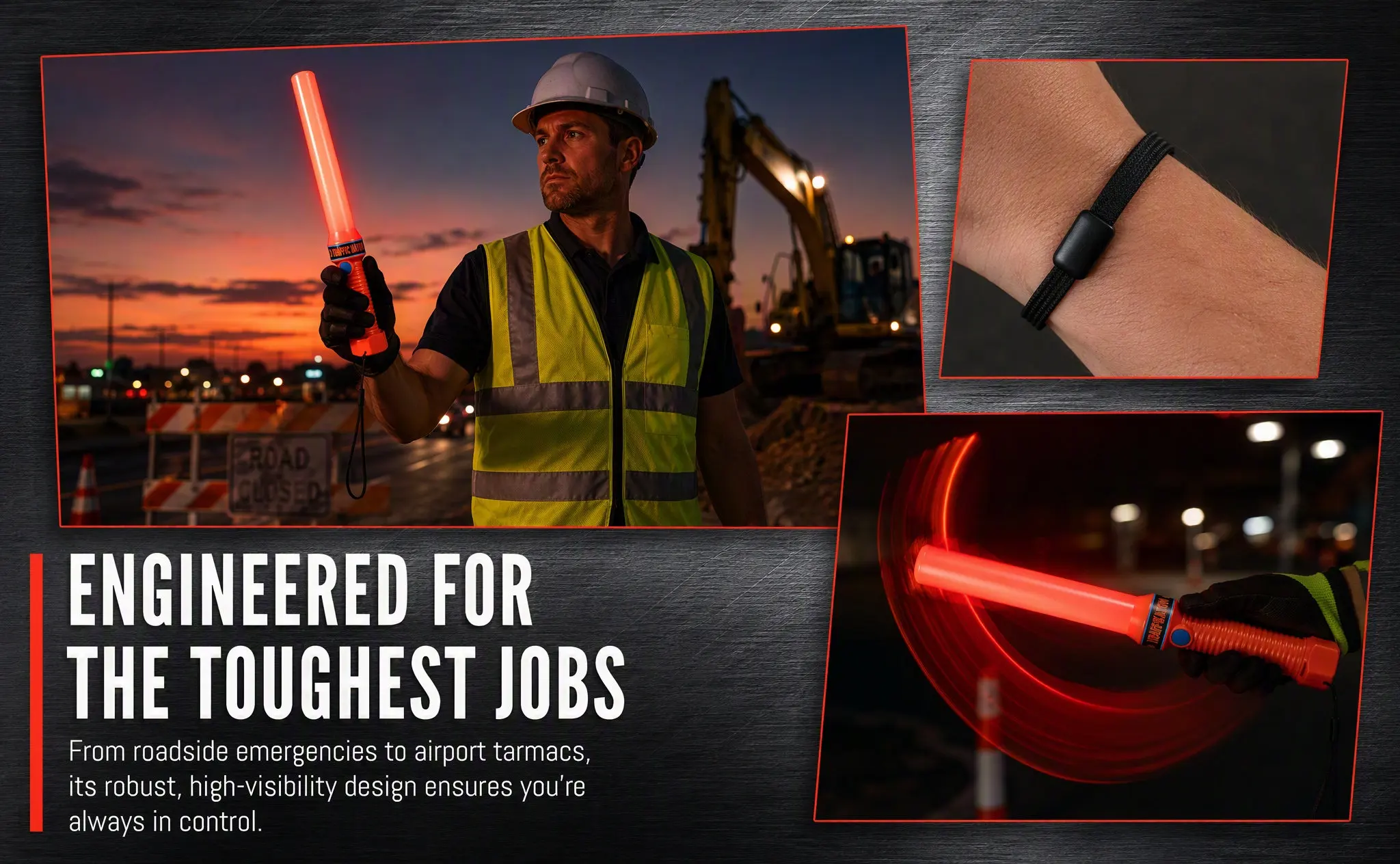 Portable Led Traffic Control Light Sticks Emergency Officer Aviation Guiding 5CM Bright Wrist Strap