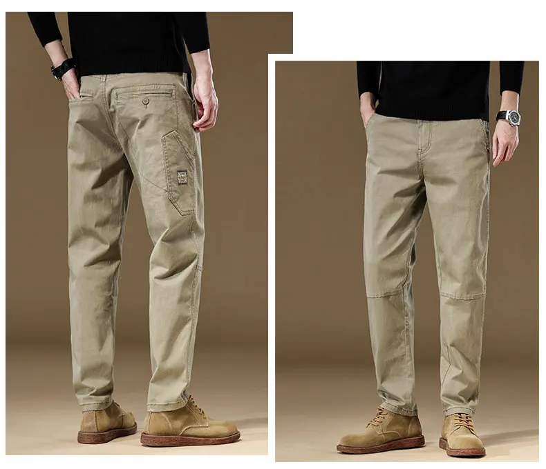 Korean Vintage Men's Cargo Pants Cotton Solid Straight Casual Baggy Pants Fashion Y2k Japan Streetwear Men Clothing