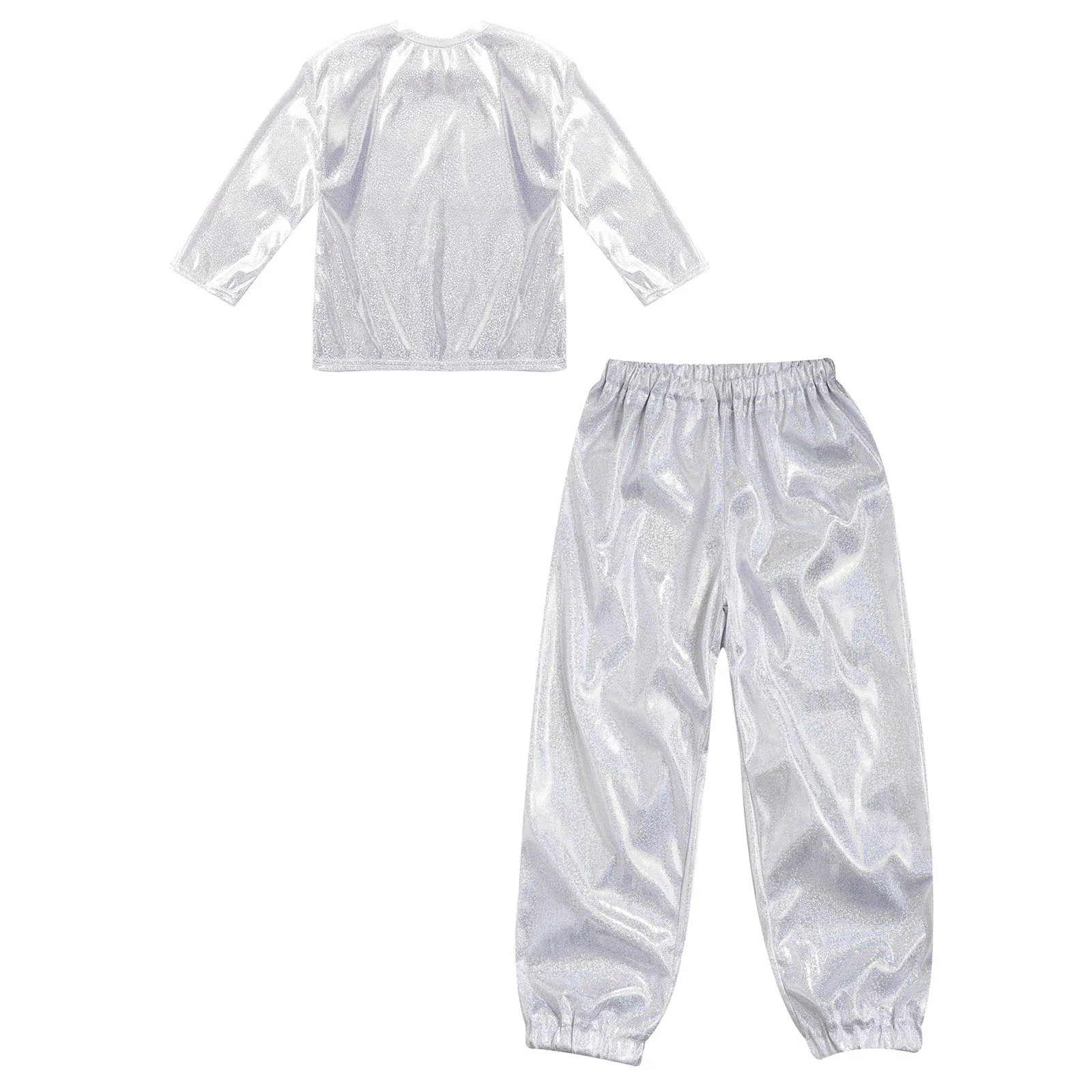 Costume de danse jazz pour enfants, Hip Hop Street PhtalStage, Tenue de performance, T-shirt brillant métallique avec pantalon pailmétrage, Vêtements de danse