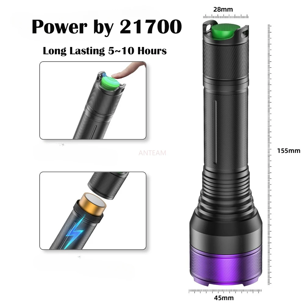 Powerful 80W 4Cores 365NM UV Flashlight Type-C Rechargeable Waterproof  21700 Battery Purple Light for Pet Urine Stains Detector