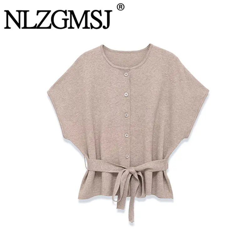 Nlzgmsj 2026  Spring Summer Fashion Women's Sleeveless Knit Cardigan  Belted Crew Neck Casual Office Lady Vest Top