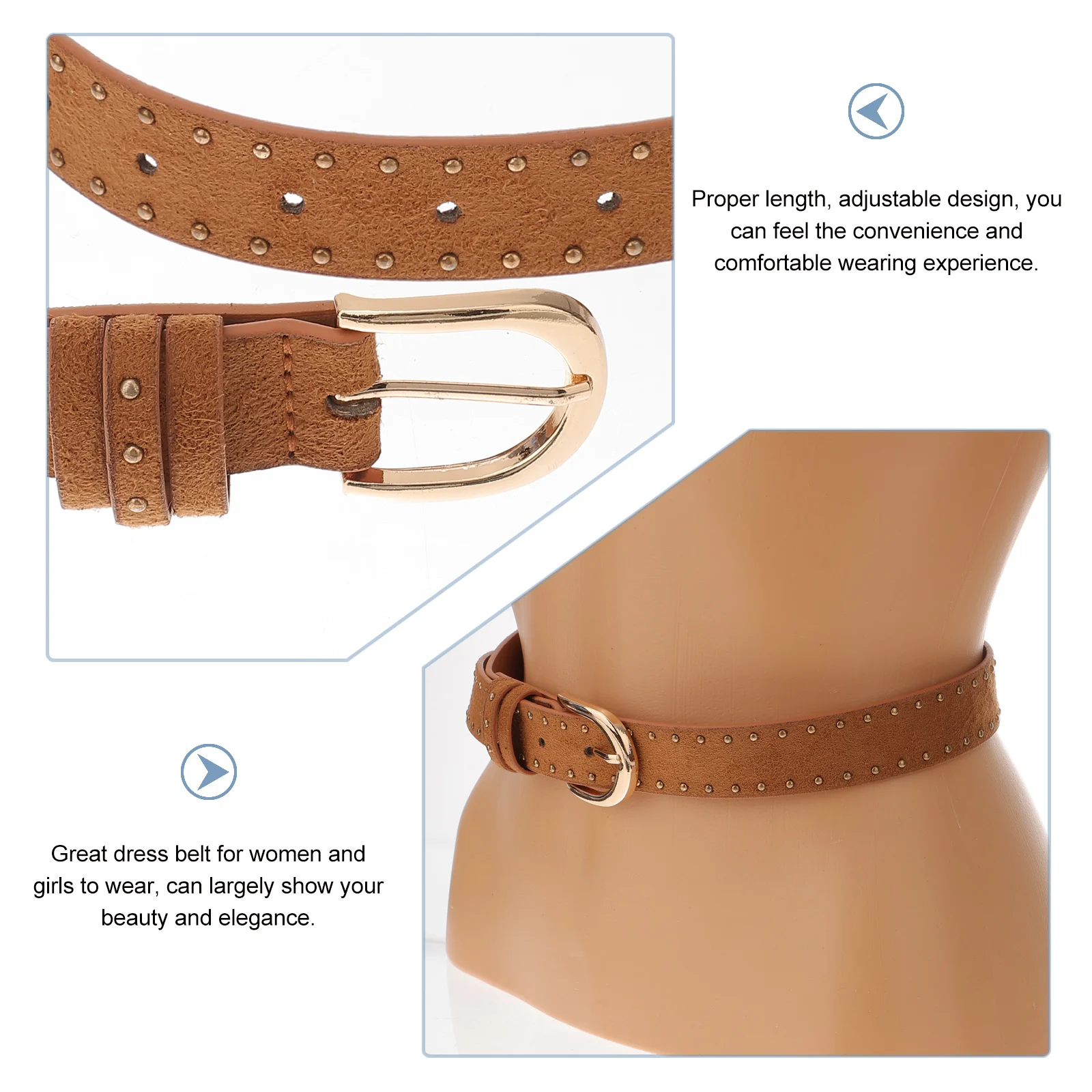 

Velvet Women Belt Light Brown Rivet Fashion Casual Wear Match Jeans Pants Daily Dating Commuting Parties Gifts