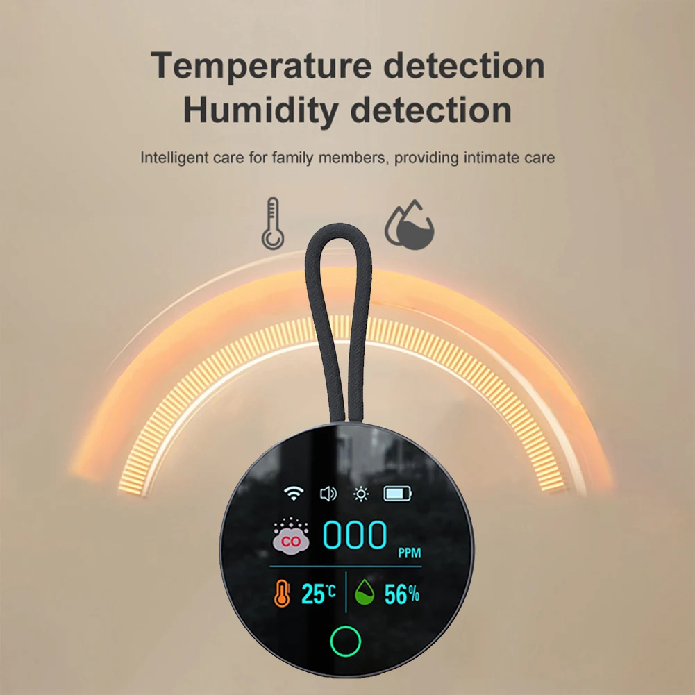 Detector de monóxido de carbono 3 en 1, Monitor de calidad del aire CO de 1000mAh, Detector de CO, alarma, Sensor de temperatura y humedad para acampar al aire libre, RV y coche